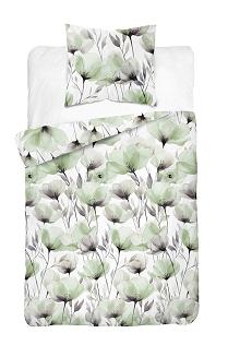 Pościel bawełniana 140x200 Detexpol biała zielone szare maki