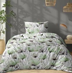 Pościel bawełniana 140x200 Detexpol biała zielone szare maki