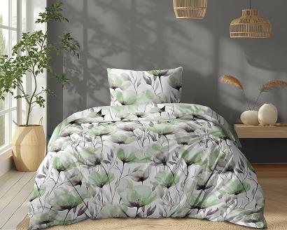 Pościel bawełniana 140x200 Detexpol biała zielone szare maki