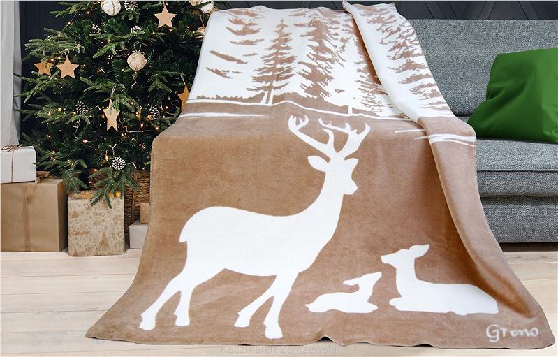 Koc Greno Glamour Coll. 150x200 Świąteczny Las Beżowy