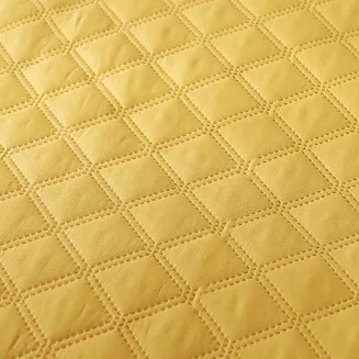Narzuta dekoracyjna RUFFY 140x200 pikowana z falbanką musztardowa
