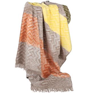 Koc bawełniano-akrylowy 150x200 Darymex beżowy pomarańczowy żółty w dużą jodełkę