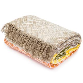 Koc bawełniano-akrylowy 150x200 Darymex beżowy pomarańczowy żółty w dużą jodełkę