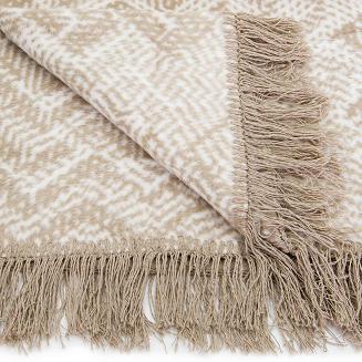 Koc bawełniano-akrylowy 150x200 Darymex beżowy pomarańczowy żółty w dużą jodełkę