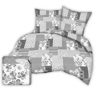 Pościel z kory 200x220 szara patchwork serca motyle kwiaty
