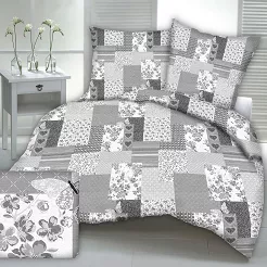 Pościel z kory 200x220 szara patchwork serca motyle kwiaty