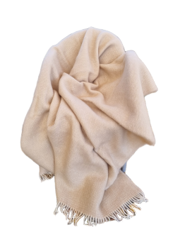 Koc wełniany jagnięcy z frędzlami 150x200 beżowy