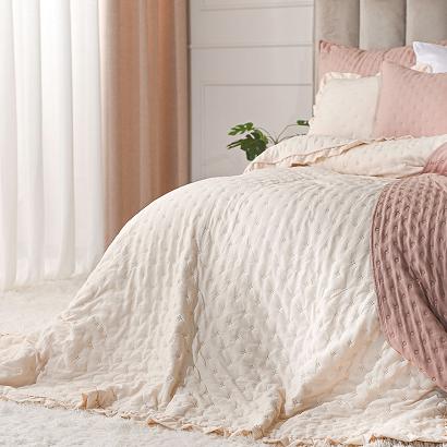 Narzuta dekoracyjna z falbaną WERONA 200x220 beżowa