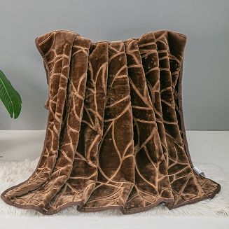 Koc akrylowy tłoczony LIV 200x220 gruby ciepły brązowy