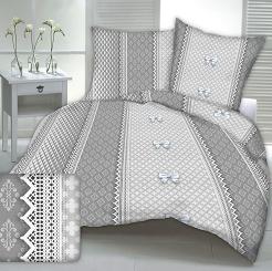 Pościel z kory 200x220 wzór szara koronka z kokardami