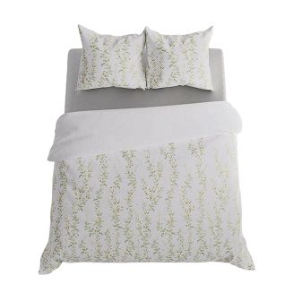 Komplet pościeli RIMA z bawełny satynowej 160x200 biała zielona w kwitnące gałązki