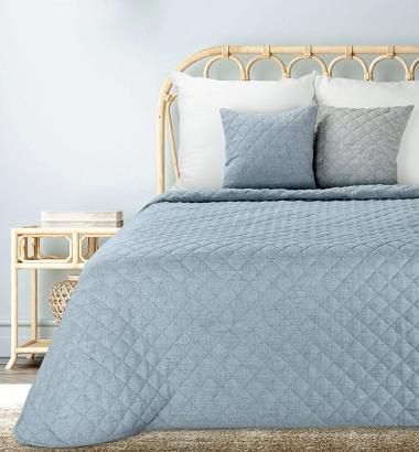 Narzuta dekoracyjna LEN 170x210 niebieska pikowana w geometryczny wzór