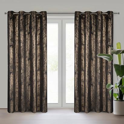 Zasłona gotowa na przelotkach DARA 140x250 Eurofirany welwetowa czarna złocista