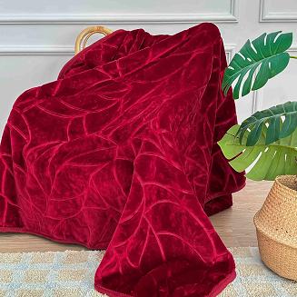 Koc akrylowy tłoczony LIV 200x220 gruby ciepły bordowy