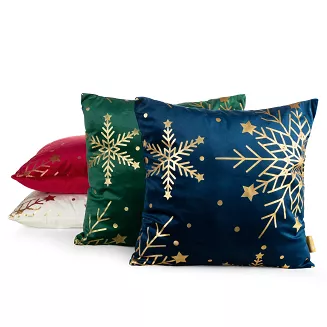 Poszewka dekoracyjna świąteczna 45x45 Eurofirany czerwona błyszczące śnieżynki