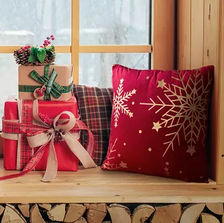 Poszewka dekoracyjna świąteczna 45x45 Eurofirany czerwona błyszczące śnieżynki