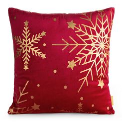 Poszewka dekoracyjna świąteczna 45x45 Eurofirany czerwona błyszczące śnieżynki