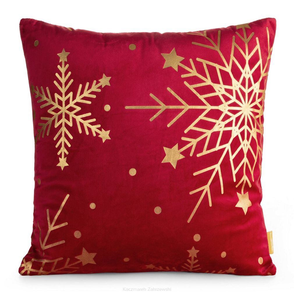 Poszewka dekoracyjna świąteczna 45x45 Eurofirany czerwona błyszczące śnieżynki