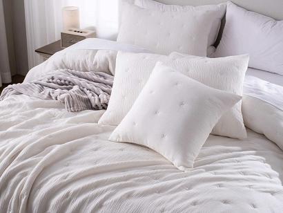 Poszewka muślinowa struktura do narzuty Stella 45x45 kremowa z haftem krzyżyków