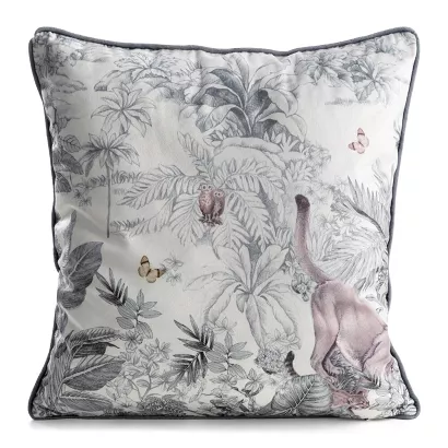 Poszewka dekoracyjna VELVET 45x45 Eurofirany biała szara jurajski park