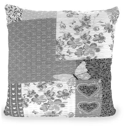 Poszewka z kory 70x80 szara patchwork serca motyle kwiaty