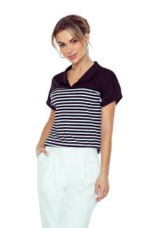 Bluzka damska w paski z kołnierzykiem Tatina czarna biała