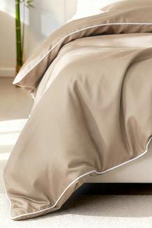 Pościel bambusowa 160x200 ciemnobeżowa z białą bizą