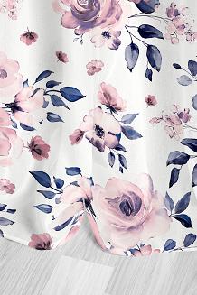 Firana gotowa na taśmie ROSALLY 140x250 biało granatowa w róże