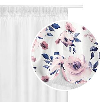 Firana gotowa na taśmie ROSALLY 140x250 biało granatowa w róże