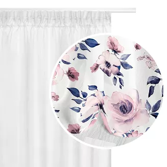 Firana gotowa na taśmie ROSALLY 140x250 biało granatowa w róże