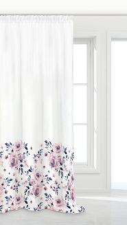 Firana gotowa na taśmie ROSALLY 140x250 biało granatowa w róże
