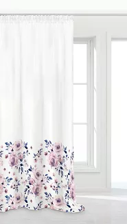 Firana gotowa na taśmie ROSALLY 140x250 biało granatowa w róże