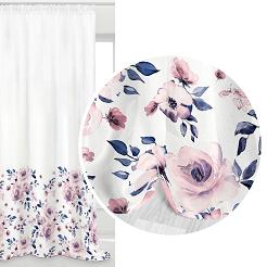 Firana gotowa na taśmie ROSALLY 140x250 biało granatowa w róże