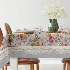 Obrus dekoracyjny gobelin 140x180 Eurofirany popielaty w róże