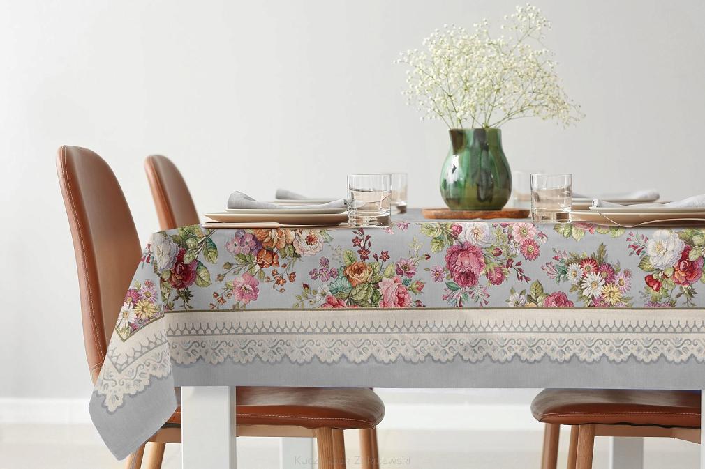 Obrus dekoracyjny gobelin 140x180 Eurofirany popielaty w róże