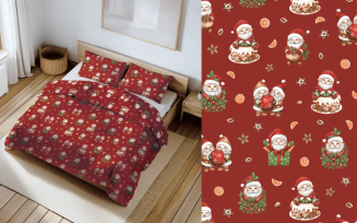 Pościel bawełniana świąteczna 160x200 czerwona słodkie mikołaje