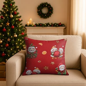 Pościel bawełniana świąteczna 160x200 czerwona słodkie mikołaje