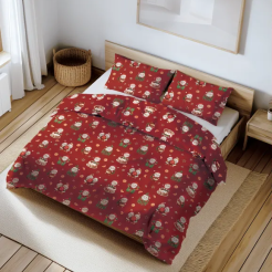 Pościel bawełniana świąteczna 160x200 czerwona słodkie mikołaje