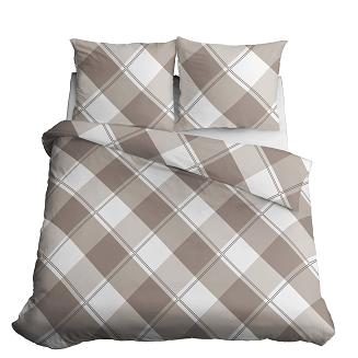 Pościel bawełniana 160x200 Detexpol beżowa biała duża krata