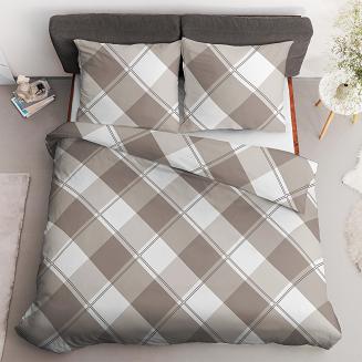 Pościel bawełniana 160x200 Detexpol beżowa biała duża krata