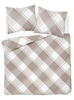 Pościel bawełniana 160x200 Detexpol beżowa biała duża krata