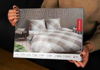 Pościel bawełniana 160x200 Detexpol beżowa biała duża krata