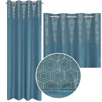 Zasłona gotowa na przelotkach DAFNE 140x250 Eurofirany niebieska + złota