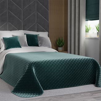 Narzuta dekoracyjna VELVI 170x210 pikowana w geometryczny wzór petrolowa