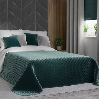 Narzuta dekoracyjna VELVI 170x210 pikowana w geometryczny wzór petrolowa