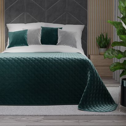 Narzuta dekoracyjna VELVI 170x210 pikowana w geometryczny wzór petrolowa