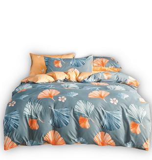 Komplet pościeli dwustronnej 160x200 niebieska żółta w liście miłorzębu + serca