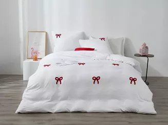 Biała dekoracyjna pościel w kokardki 220x200 CUTY KOKARDKI