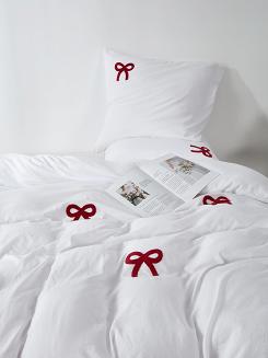 Biała dekoracyjna pościel w kokardki 220x200 CUTY KOKARDKI