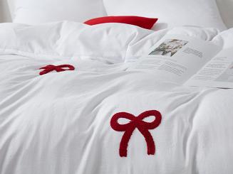 Biała dekoracyjna pościel w kokardki 220x200 CUTY KOKARDKI